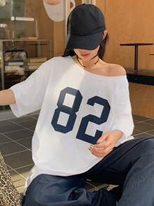 DAZY Women's Crew Neck Knit Number Print T-Shirt, Suitable For Spring/Summer - White - View 7