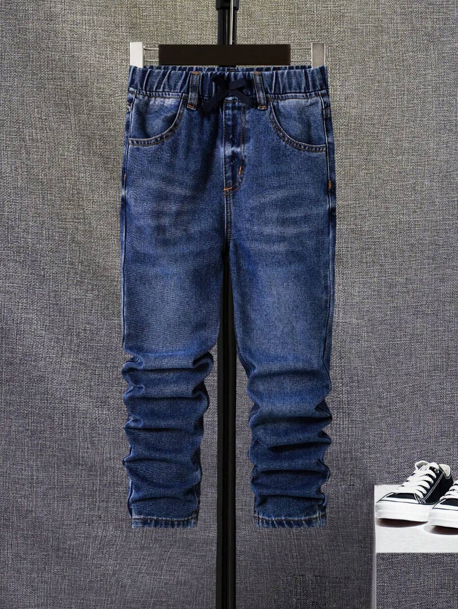 SHEIN Tweens Boys Pocket Skinny Jeans, Casual & Versatile - Dark Wash - View 1