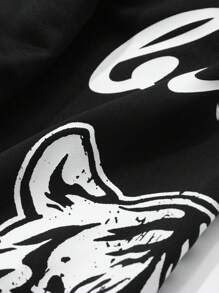 DAZY Pantaloni de trening negri pentru bărbați, cu imprimeu de cap de tigru, stil stradal - Negru - Vizualizare 4