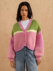 Forever 21 Winter Clothes For Women New V-Neck Colorful Striped Funny Long Sleeve Cropped Knitted Cardigan Y2k Tops Christmas Clothes Women Sweaters Y2k Clothes New Years Women Outfit
