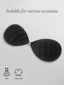 New Lace Rim Rounded Cup Adhesive Bra Invisible Nipple Cover Boob Pads Push Up Bra Underwear - Black - View 2