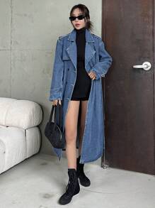 DAZY Women's Front Tie Long Sleeve Casual Denim Windbreaker,Back To School Clothes Women Jacket,Fall Women Clothes - Blue - View 5