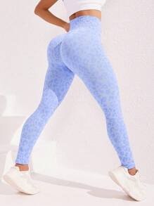 Sovereign Charm Quần legging liền mạch họa tiết da báo tối giản cạp cao cho nữ, quần bó tập yoga co giãn - Màu xanh lam - Xem 2