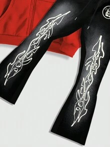 ROMWE MEN Street Life Men's Front Zip Print Hoodie & Pants Set - Multicolor - View 7