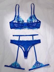 Esselle 3pcs Sexy Lingerie Set For Women, Light Purple For Going Out - Blue - View 2