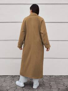 RueChic Double Breasted Button Detailed Drop Shoulder Long Overcoat - Rust Brown - View 2
