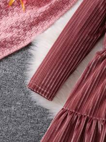 SHEIN Váy nhung viền bèo nhún cho bé gái - Hồng - Xem 4