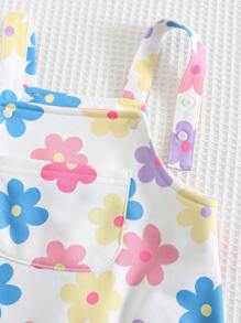 Cozy Pixies Baby Girl Colorful Floral Pattern Front Pocket Jumpsuit - Multicolor - View 6