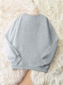 Flirla Deer Print Warm Chunky Crew-Neck Sweatshirt For Women - Grey - View 2