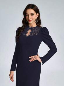 SHEIN Belle Long Sleeve Christmas Party Evening Gown, Slimming Formal Dress, Wedding Guest Dress