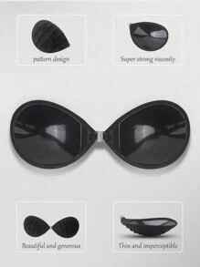 New Lace Rim Rounded Cup Adhesive Bra Invisible Nipple Cover Boob Pads Push Up Bra Underwear - Black - View 4
