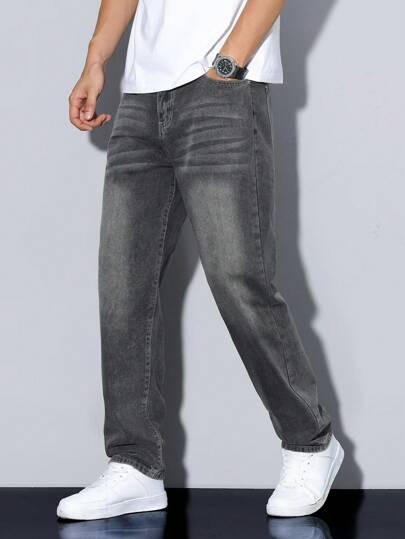 Manfinity Homme 男式纯色口袋休闲直筒牛仔裤