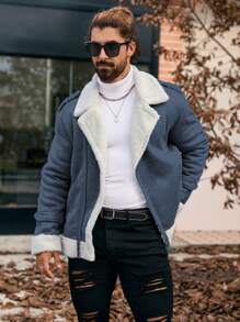 Manfinity Homme Áo khoác dài tay lót nhiệt màu trơn cho nam, Mùa thu & đông, Áo khoác dài tay lót nhiệt màu trơn cho nam, Áo khoác ấm cho nam, Áo khoác nam mùa đông, Áo khoác Gary, Áo khoác lót nhiệt - Màu xanh lam - Xem 5