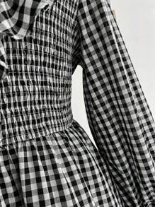 Soleia Plus Size Women Plaid V-Neck Ruffle Hem Double Layer Shirt Dress, Casual Holiday Outfit For Autumn/Winter & Valentine's Day