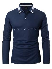 Manfinity Homme Plus Size Men's Casual Tennis Polo Shirt, Simple And Fashion, Everyday Wear