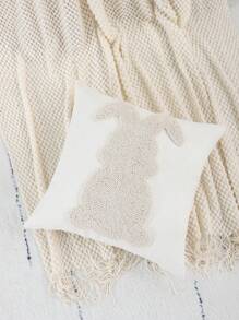 1 pieza Funda de almohada decorativa de Pascua, funda de cojín de lienzo con bordado de conejo de peluche para sala de estar, dormitorio, sofá, decoración de otoño, decoración de otoño, decoración de habitación