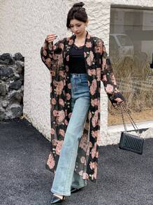 DAZY Áo choàng kimono dài tay rộng rãi in hoa cho nữ khi đi nghỉ - Nhiều màu - Xem 6
