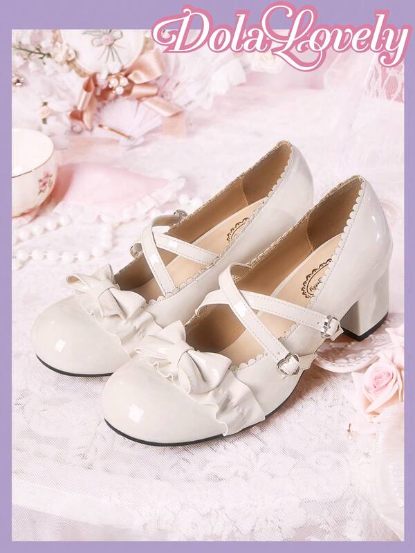 Dola Lovely Ballet-Inspired Bow Round Toe PU Casual Low Heel Shoes Spring Shoes Spring Break Easter