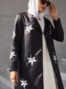 Al Najma Cárdigan árabe de mujer de manga larga con estampado floral y largo tipo maxi suelto, abayas