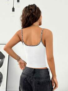 SHEIN Coolane 常规女士豹纹拼接短款修身吊带背心 - 白色 - 查看 2