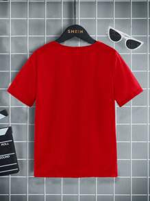 SHEIN Tween Boy Casual Creative Football Graphic Ripped Design Short Sleeve T-Shirt, Sibling Outfits Matching Outfits (2 Pieces Sold Separately) Summer Holiday - Burgundy - View 2