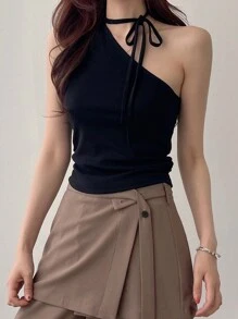 DAZY Women's Oblique Shoulder Tight Fitting Camisole Tank Top