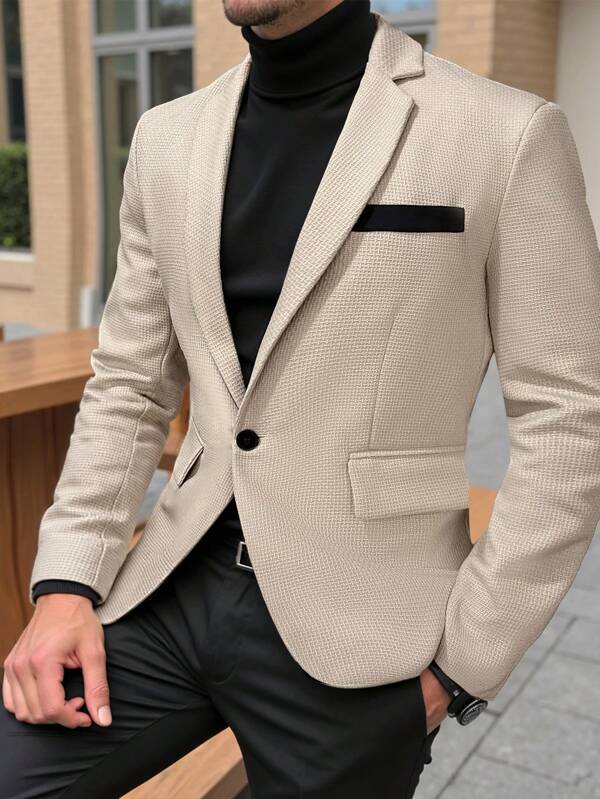 Manfinity Mode Men's Autumn/Winter Lapel Neck Long Sleeve Colorblock Business Casual Blazer