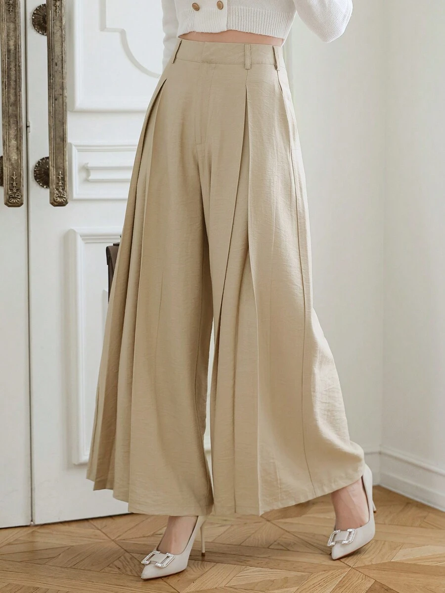 DAZY 纯色阔腿褶皱及地女裤，教师裤