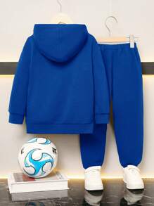 SHEIN Leap Crew 2pcs/Set Young Boys Casual Hoodie Sweatshirt And Pants Sets, Comfortable And Fashionable Loose Fit, Suitable For School, Everyday, Outdoor, Sports In Autumn/Winter - Royal Blue - View 2