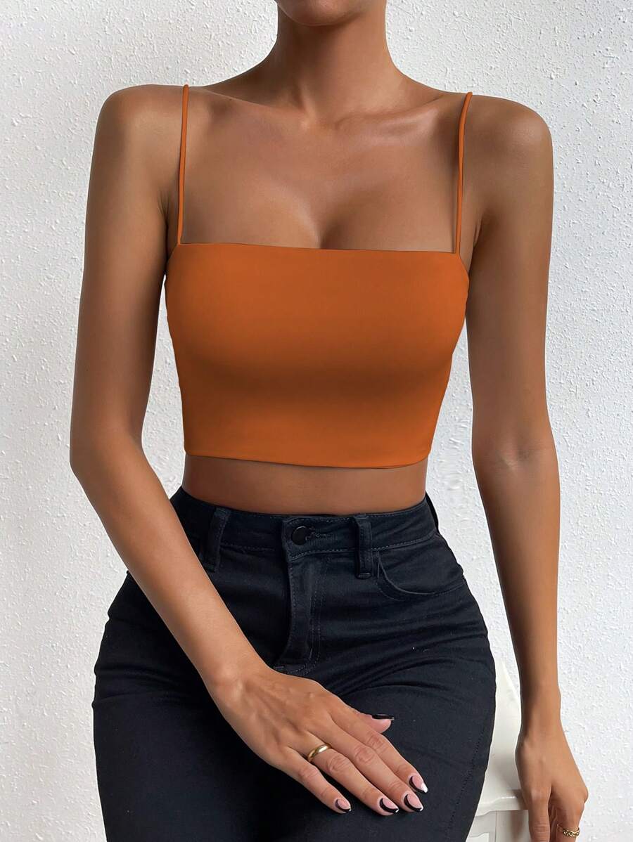 SHEIN Unity Women Solid Color Cropped Slim Fit Camisole - Brown - View 1