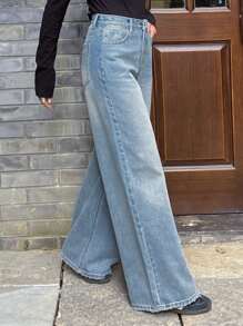 DAZY Women's Straight Leg Jeans With Frayed Hem, Casual & Fashionable For Daily Wear