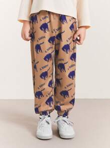 SHEIN Young Boys Camo Print Elastic Waist Drawstring Jogger Sweatpants, Casual - Khaki - View 2