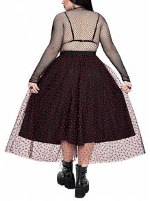 Whyspr Falda de malla con corazón de encaje talla grande, diseño casual y lindo, apropiada para citas, salidas y estilo gótico - Negro - Ver 2