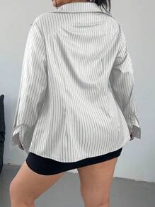 POPSWAY 女式大码条纹简约休闲日常衬衫 - 彩色 - 查看 2