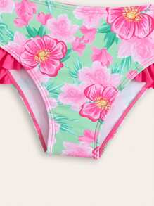 SHEIN Tween Girls New Fashion Girls Ruffled Trim 2 Pieces Bikini Set - Multicolor - View 4