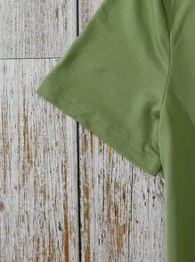 INAWLY Áo thun nữ cổ tròn tay ngắn in khẩu hiệu thường ngày - xanh quân đội - Xem 3