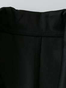 Calvaya Plus Size Women Black Square Collar Long Sleeve Pleated Straight Leg Pants Suit, Elegant For Commuting Fall Cloth For Women - Black - View 4