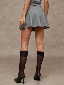 SHEIN BAE Women's Buckle Waist Design Pleated Short Mini Skirt - Grey - View 2