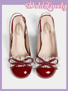 Dola Lovely Giày cao gót thanh lịch Mary Janes kiểu Pháp đính nơ cho nữ Giày mùa xuân Kỳ nghỉ xuân Phục sinh - Màu Đỏ Sâu - Xem 5
