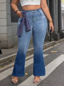 SHEIN Essnce Plus Size Women's Pocket Design Flared Casual Versatile Jeans - Medium Wash - View 5