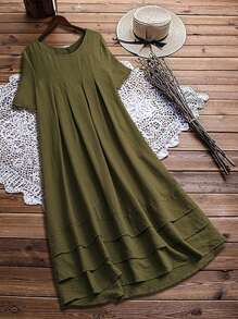 EMERY ROSE 大码女式度假短袖绿色连衣裙，早春夏季