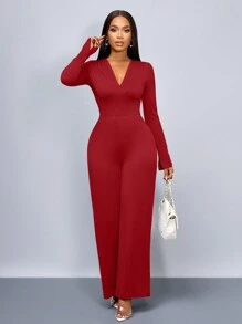 SOLERSUN 女士时尚纯色深 V 领露背系带长袖性感连衣裤