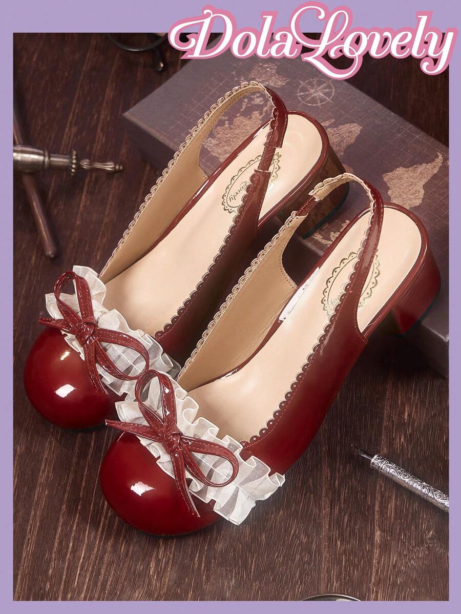 Dola Lovely Giày cao gót thanh lịch Mary Janes kiểu Pháp đính nơ cho nữ Giày mùa xuân Kỳ nghỉ xuân Phục sinh - Màu Đỏ Sâu - Xem 1