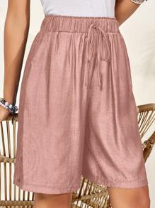 EMERY ROSE Women's Solid Color Tie Waist Pockets Loose Casual Shorts