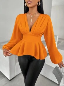 SOLERSUN Bluzka damska z plisowanym falbaniastym dołem i rękawami typu latarnia