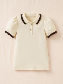 SHEIN Vestido de línea A con cuello polo y bloques de color estilo retro francés para niña bebé, lindo y de moda, para primavera/verano - Albaricoque - Ver 1