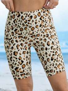 Mid-Length Leopard Print Swim Bottom Pants With Pockets For Women Summer - Multicolor - View 4