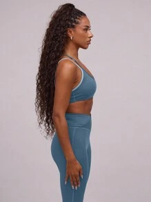 Musera Sport Sujetador deportivo de tirantes finos con doble tira de contraste, para pádel, tenis, pickleball, gimnasio y fitness en otoño e invierno