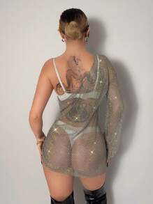 EgrlEra Sexy See-Through Mesh Cutout Open Shoulder Dress, Suitable For Bar Parties - Grey - View 2