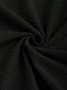 Sweetra 复古灯芯绒高腰裙，独特设计女式大摆太阳裙 - 黑色 - 查看 3